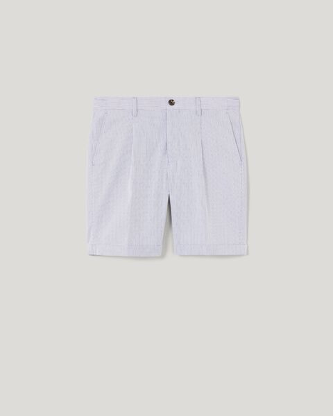 Textured Stripe Cotton Tailored Shorts